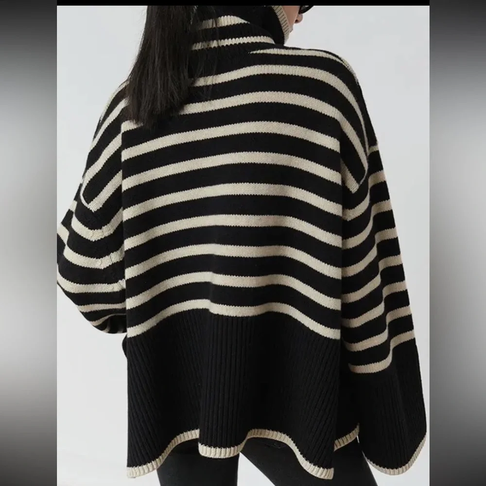 Contrast Color Striped Long Sleeves Sweater - Picture 3 of 4
